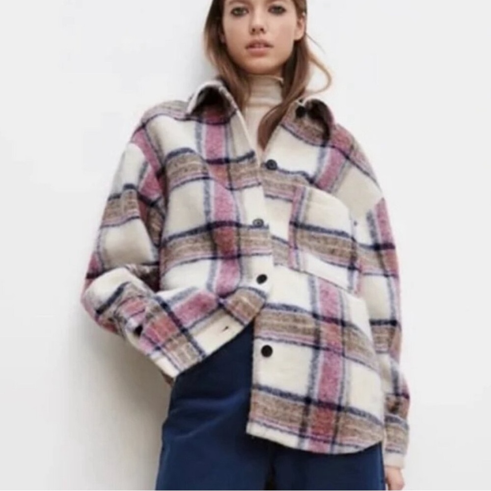 Zara Plaid Utility Jacket in Pink and Blue